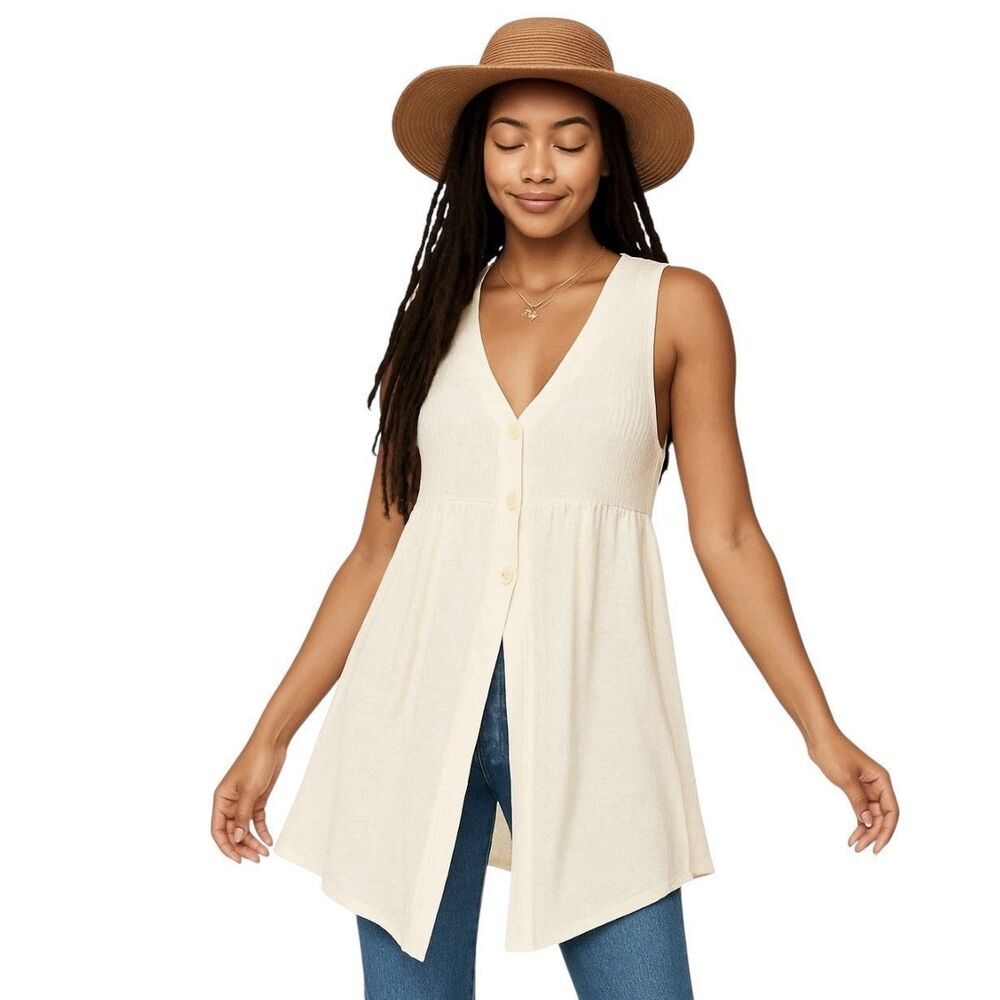 Isda & Co Boho Lagenlook Knit Long Tunic Vest Top‎ Size L Quiet Luxury Fairy